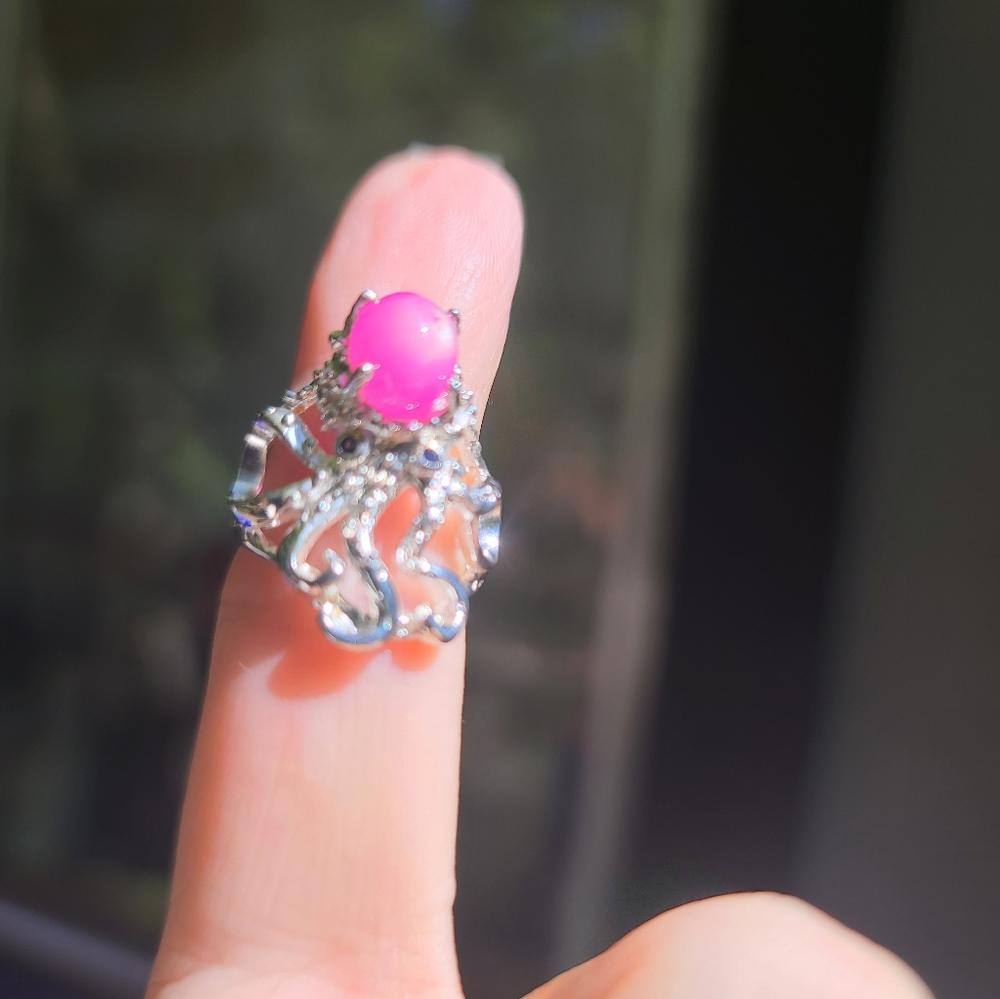 Star Ruby & Sapphire Sterling Octopus 🐙 ring sz6 - Picture 4 of 8